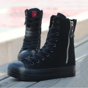 Punk Black Zipper Canvas Shoes