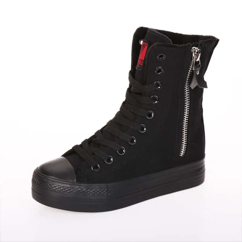 Punk Black Zipper Canvas Shoes