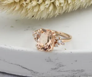 Romantic Asymmetrical Morganite Rose Gold Cluster Diamond Ring