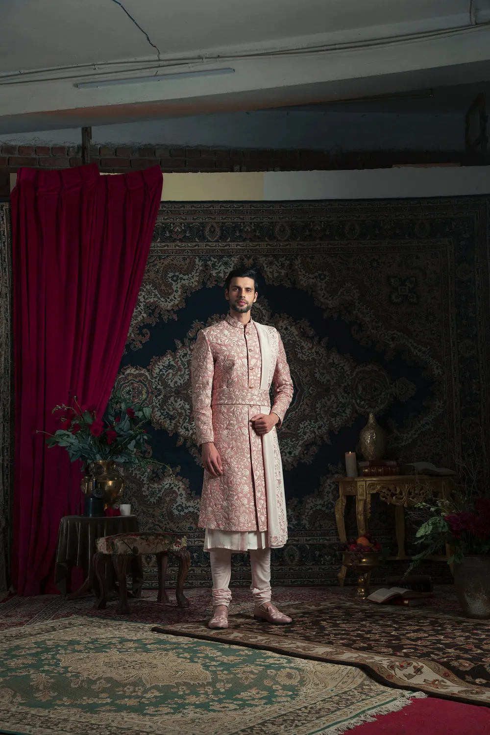 Rosegold Leaf Shaded Sherwani Set