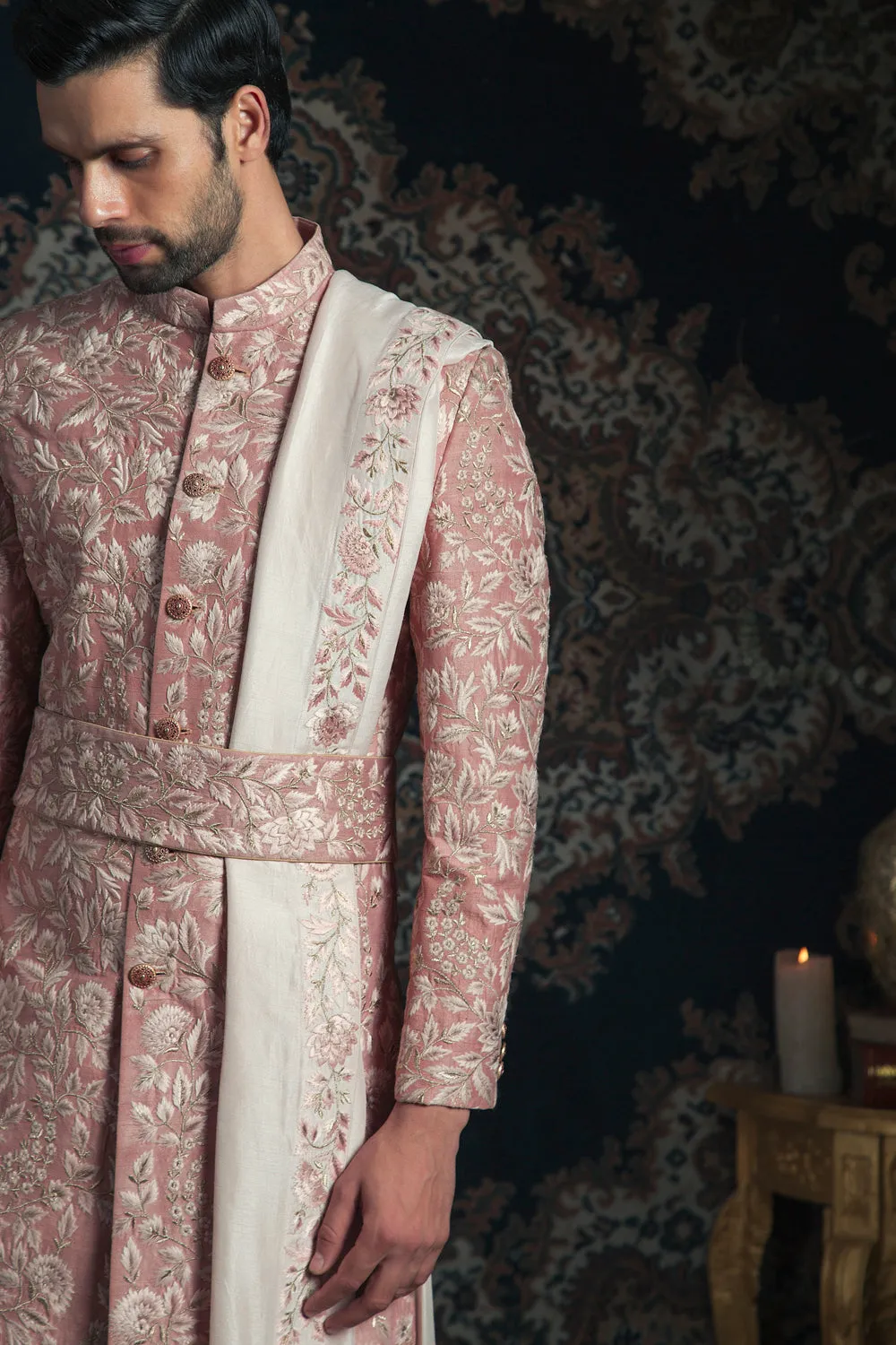 Rosegold Leaf Shaded Sherwani Set