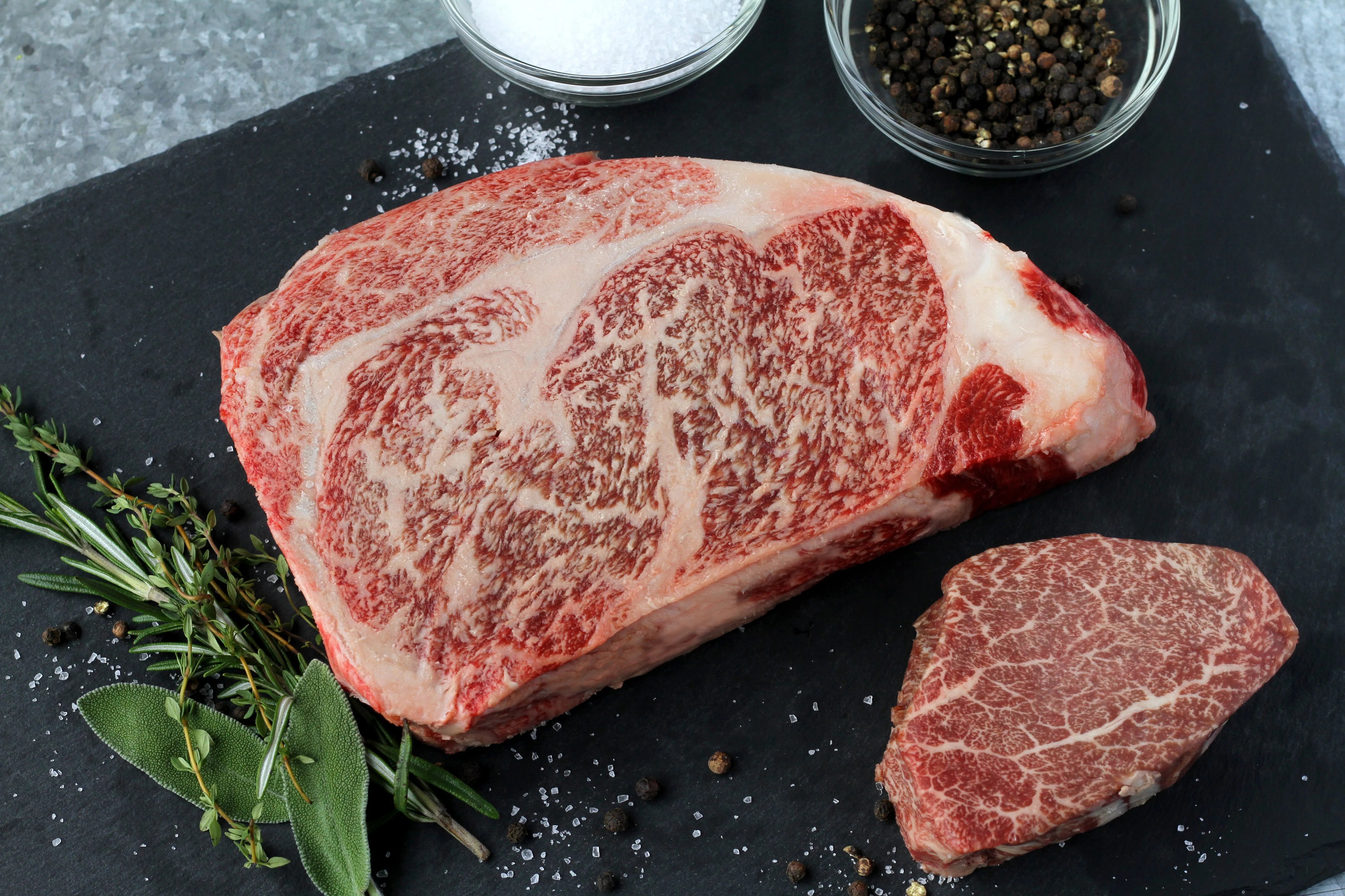 Signature Steaks - Wagyu Ribeye, NY Strip, Filet Mignon