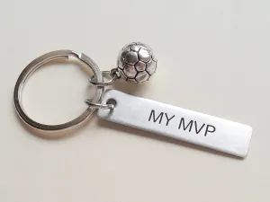 Soccer Ball Keychian and Steel Tag Engraved with "My MVP", Soccer Keychain Gift