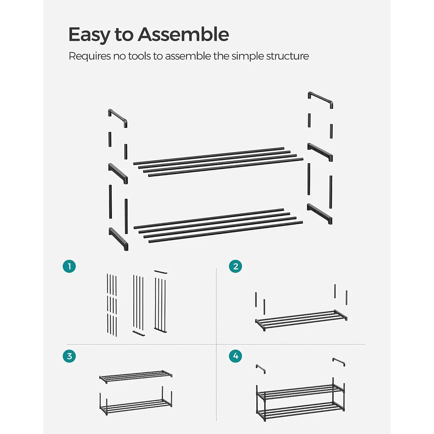 SONGMICS 2 Tier Metal Shoe Rack for 10 Pairs of Shoes Grey