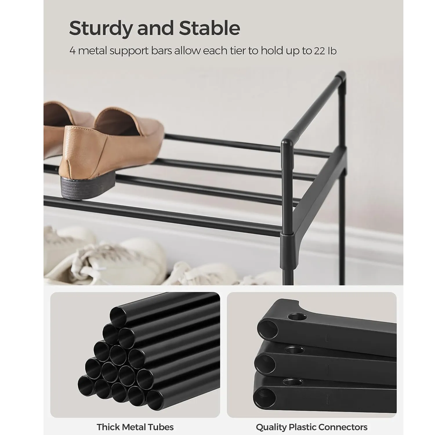 SONGMICS 2 Tier Metal Shoe Rack for 10 Pairs of Shoes Grey