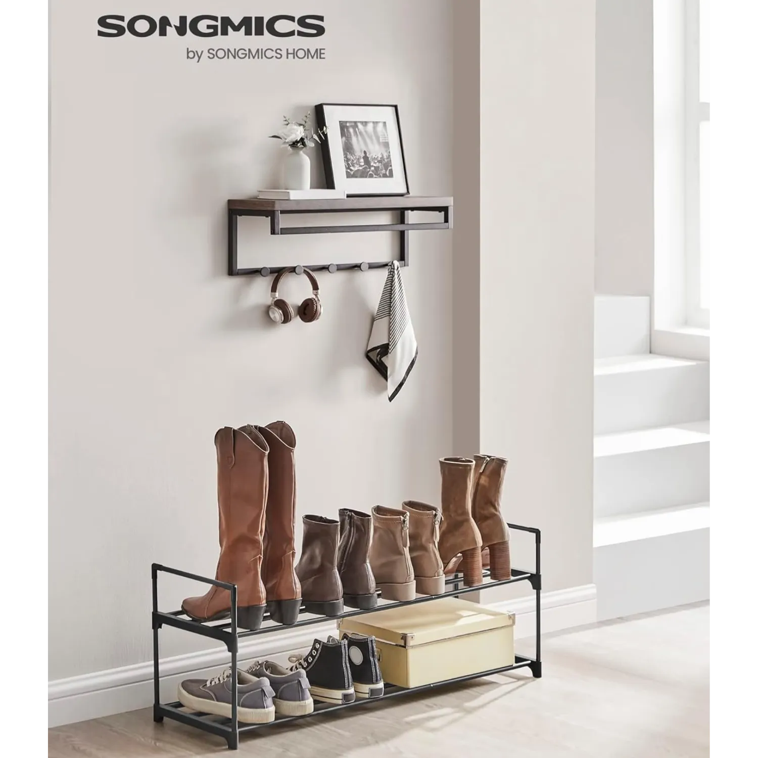 SONGMICS 2 Tier Metal Shoe Rack for 10 Pairs of Shoes Grey