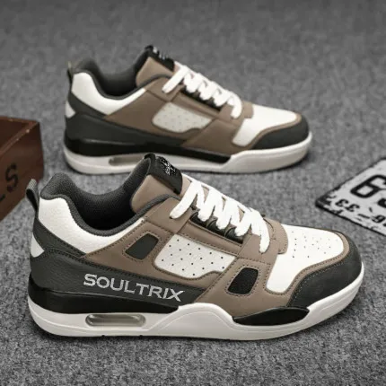 Soultrix Men's Sports and Leisure Basketball Flat Shoes, Low-Top Elevator Sneakers in Khaki for Enhanced Comfort