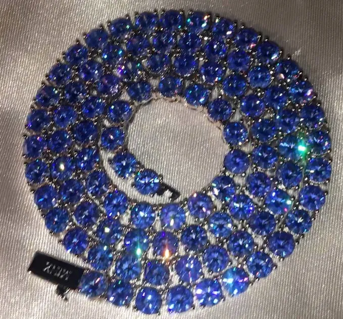 Tennis Chain | Blue Diamond Tennis Chain | Tennis Necklace | Aquamarine Tennis Chain | Iced Chain  | Diamond Tennis Chain | Hip Hop Chain