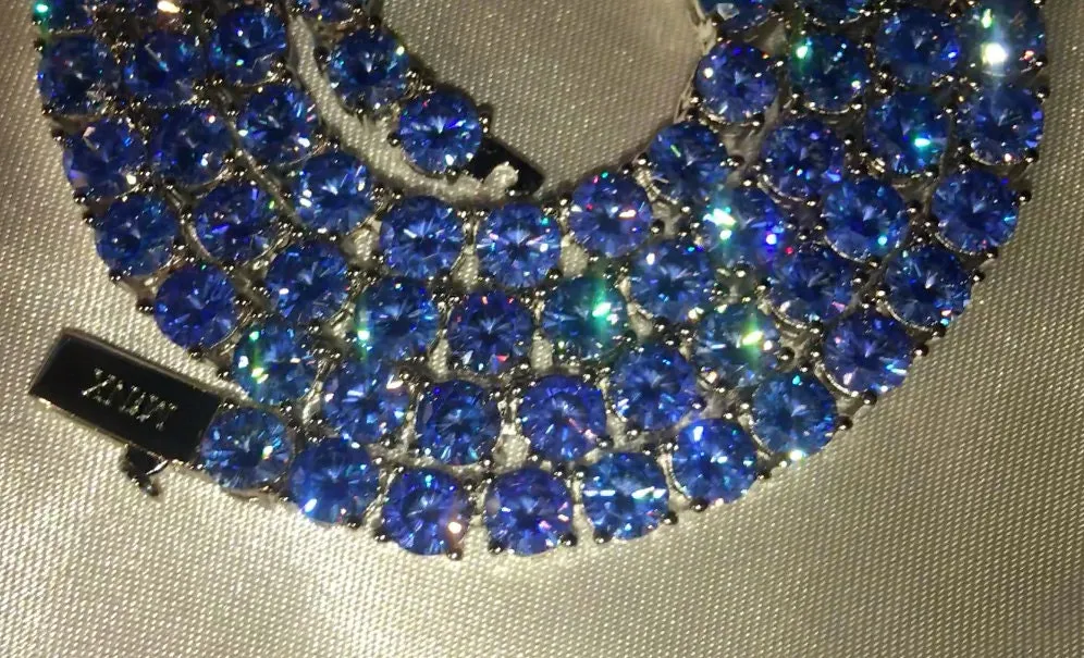 Tennis Chain | Blue Diamond Tennis Chain | Tennis Necklace | Aquamarine Tennis Chain | Iced Chain  | Diamond Tennis Chain | Hip Hop Chain