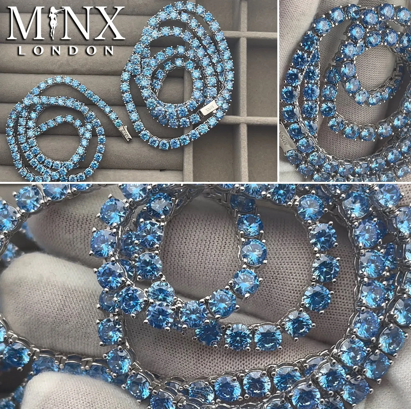Tennis Chain | Blue Diamond Tennis Chain | Tennis Necklace | Aquamarine Tennis Chain | Iced Chain  | Diamond Tennis Chain | Hip Hop Chain