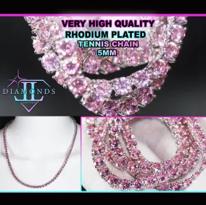 Tennis Chain | Pink Diamond Tennis Chain | Tennis Necklace | Womens Tennis Chain | Iced Chain  | Diamond Tennis Chain | Hip Hop Chain