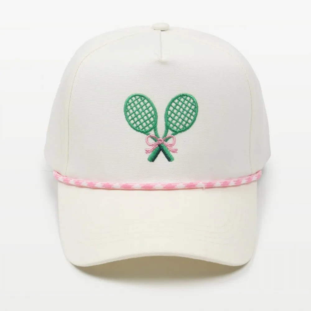 Tennis Racket With Bow Embroidered Baseball Cap With Rope Detail