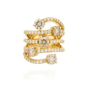 Waterfall 18Kt Yellow Gold Ring with Cognac Diamonds