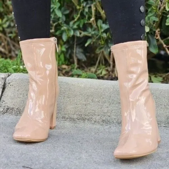 Women's Nude Chunky Heel Ankle Booties