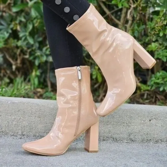 Women's Nude Chunky Heel Ankle Booties