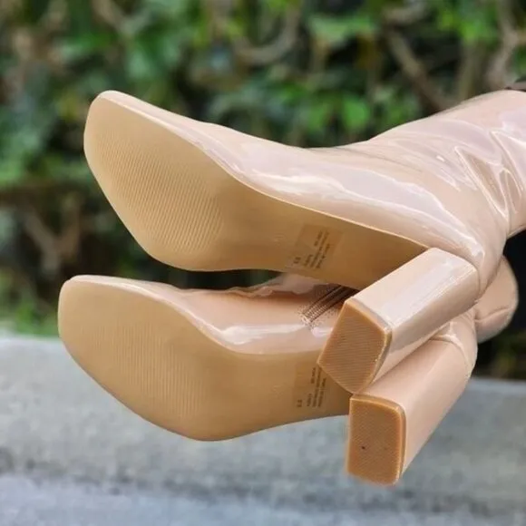 Women's Nude Chunky Heel Ankle Booties