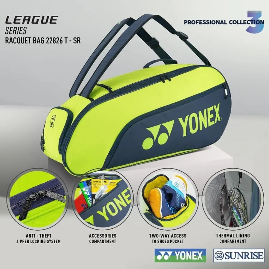Yonex Q014-22826T-SR League Racquet Bag (BT6) | Spacious & Durable | 6-Racquet Capacity | Multi-Compartment Sports Kitbag for Badminton & Tennis