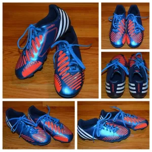 Youth boys Adidas Predator metallic blue soccer cleats, size 4.5