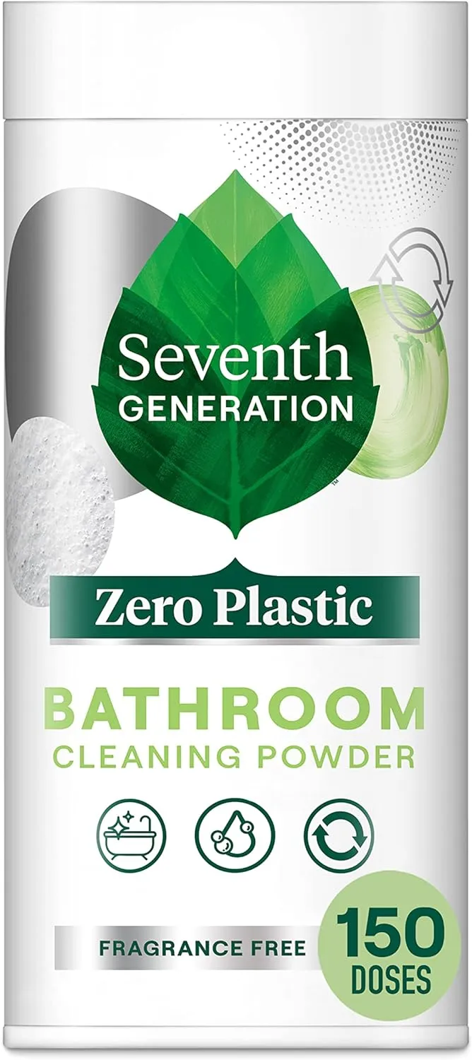 Zero Plastic Bathroom Powder Cleaner Fragrance Free Water-activated formula 5.4 oz