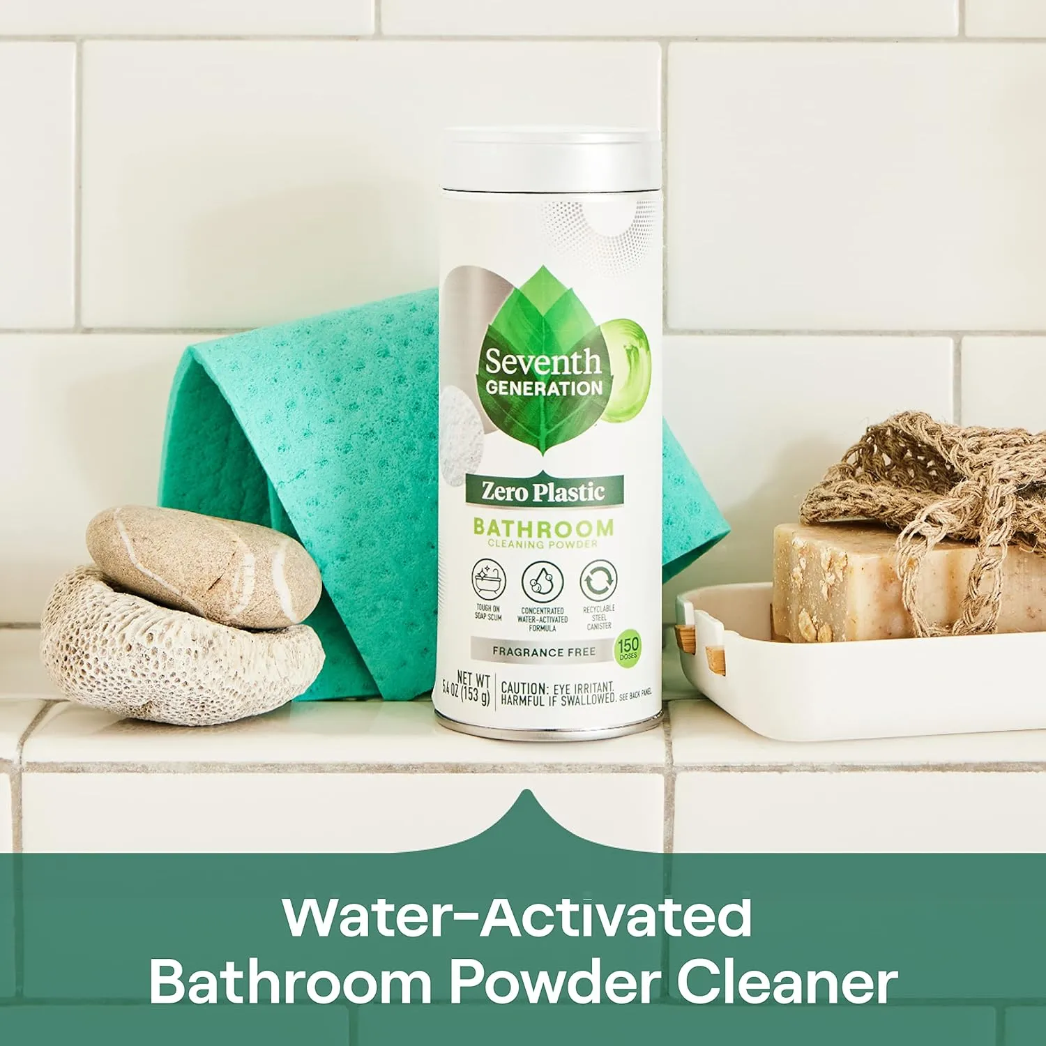 Zero Plastic Bathroom Powder Cleaner Fragrance Free Water-activated formula 5.4 oz