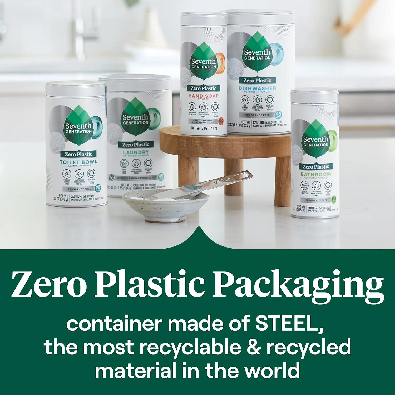 Zero Plastic Bathroom Powder Cleaner Fragrance Free Water-activated formula 5.4 oz
