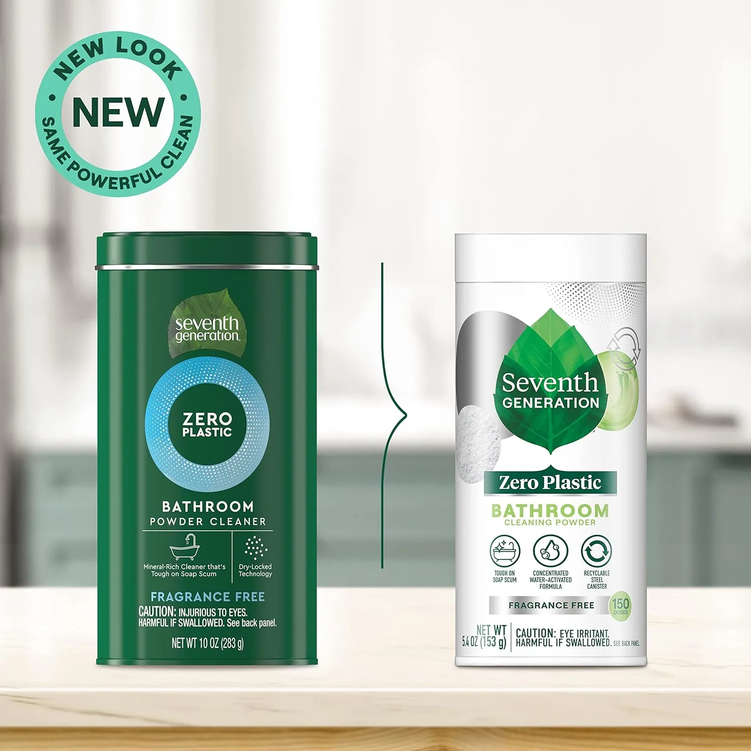 Zero Plastic Bathroom Powder Cleaner Fragrance Free Water-activated formula 5.4 oz